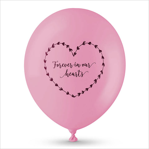50 White & Pink 'Forever In Our Hearts' Biodegradable Funeral Balloons - Angel & Dove