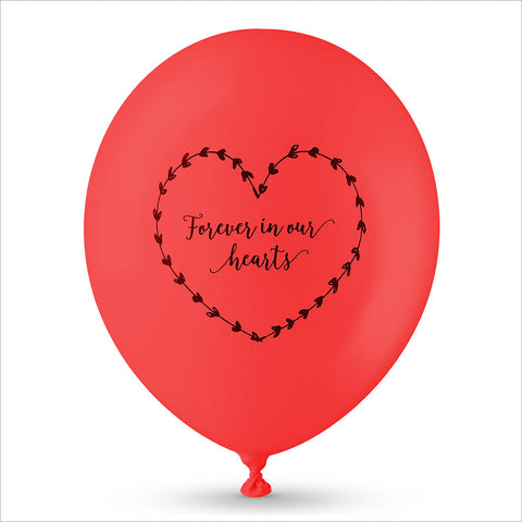 50 White & Red 'Forever In Our Hearts' Biodegradable Funeral Balloons - Angel & Dove