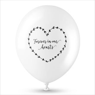 50 White & Red 'Forever In Our Hearts' Biodegradable Funeral Balloons - Angel & Dove