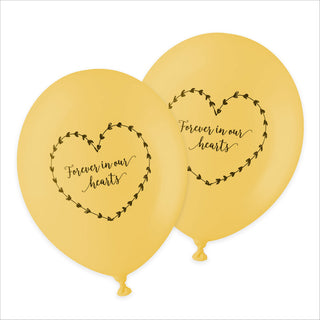 25 Yellow 'Forever In Our Hearts' Biodegradable Funeral Balloons - Angel & Dove