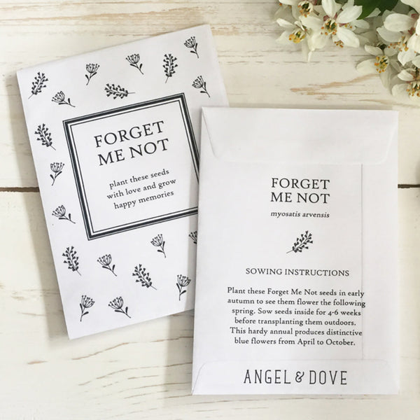 25 Unfilled Forget-Me-Not Seed Packet Funeral Favour Envelopes - Angel & Dove