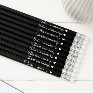 Pack of 10-50 'Share a Memory...' Pencils - for Funeral Condolence Book or Favours - Angel & Dove