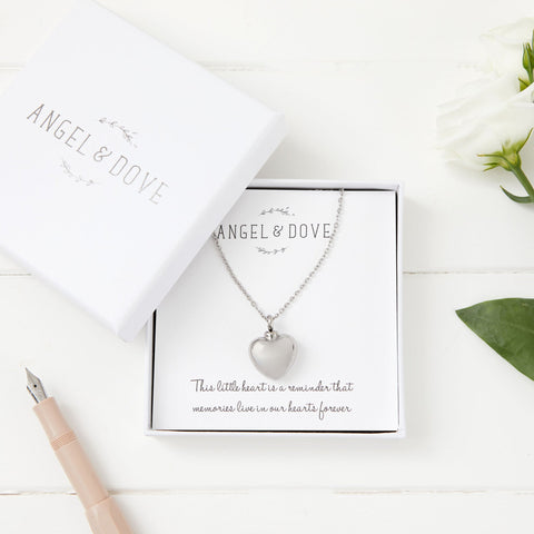 Heart Cremation Ash Necklace with Luxury Gift Bag & Card - Angel & Dove