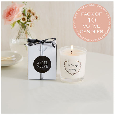 Pack of 10 'In Loving Memory' 90ml Votive Candles - Angel & Dove