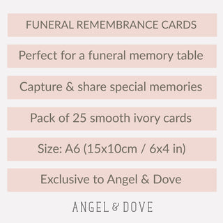 25 Ivory 'Share a Memory' Funeral Remembrance Cards - Angel & Dove