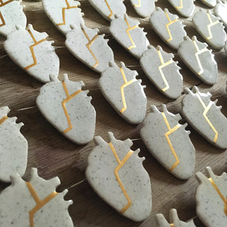 Handmade Porcelain Kintsugi Heart Brooch Sympathy Gift - Angel & Dove