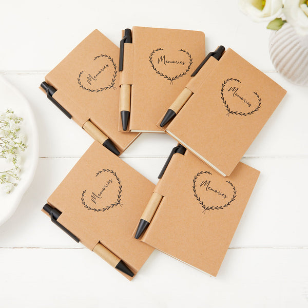 Pack of 5 Kraft 'Memories' Notebooks & Pens - Angel & Dove