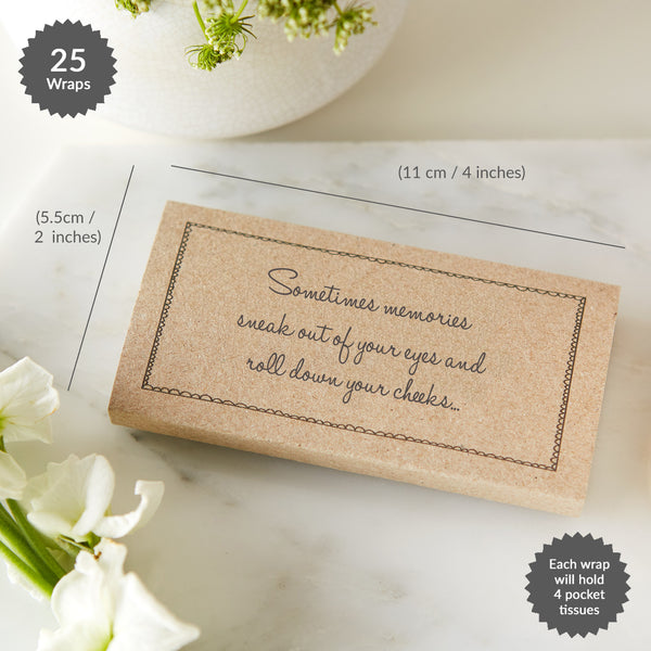 25 Kraft Funeral Tissue Wraps 'Sometimes Memories Sneak Out of Your Eyes' - Angel & Dove