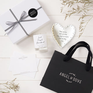 'Loved, Missed, Remembered' Votive Candle & Porcelain Dish Sympathy Gift - Angel & Dove