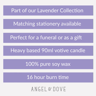 Lavender 'In Loving Memory' 90ml Votive Candle - Angel & Dove