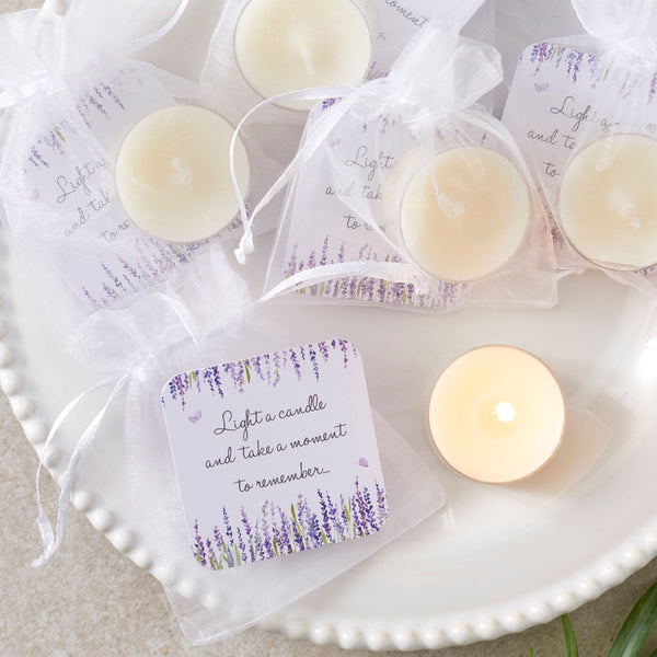 Tealight Funeral Favours - Lavender Design - Angel & Dove