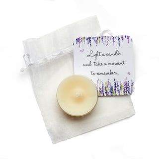 5-100 Tealight Funeral Favours - Lavender Design - Angel & Dove
