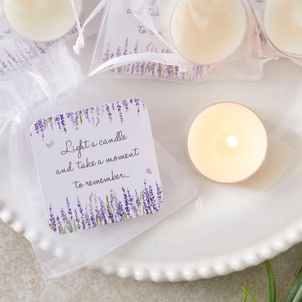 Tealight Funeral Favours - Lavender Design - Angel & Dove