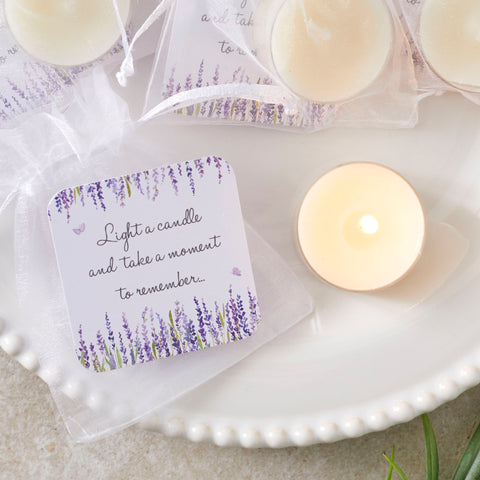 Tealight Funeral Favours - Lavender Design - Angel & Dove