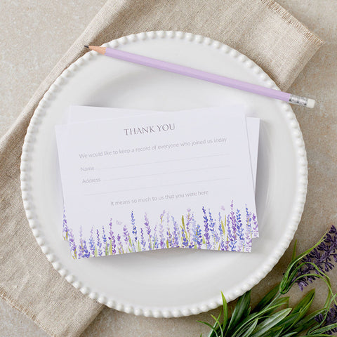 25 Lavender Funeral Attendance Cards - Angel & Dove