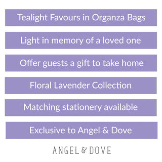 5-100 Tealight Funeral Favours - Lavender Design - Angel & Dove