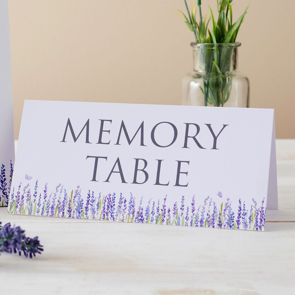 Set of 2 Lavender Funeral Memory Table Signs – Angel & Dove