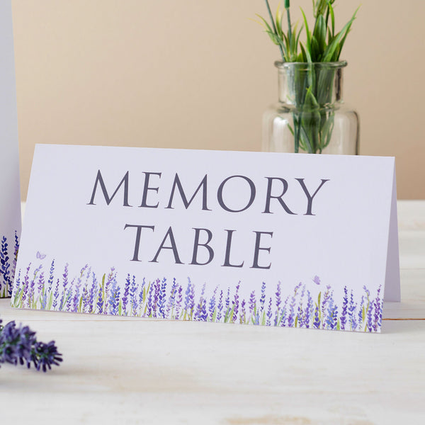 Set of 2 Lavender Funeral Memory Table Signs – Angel & Dove