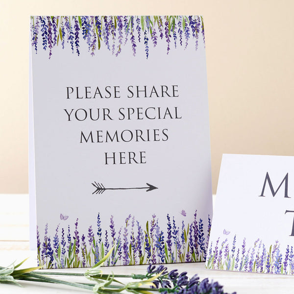 Set of 2 Lavender Funeral Memory Table Signs - Angel & Dove