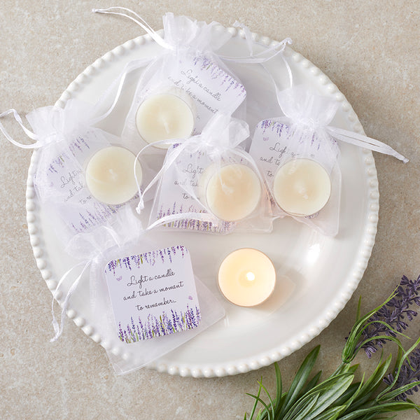 Tealight Funeral Favours - Lavender Design - Angel & Dove
