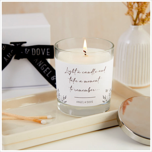 'Light a Candle and Take a Moment to Remember' Gift Boxed 300ml Candle with Silver Lid Sympathy Gift - Angel & Dove