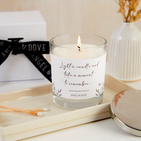 'Light a Candle and Take a Moment to Remember' Gift Boxed 300ml Candle with Silver Lid Sympathy Gift - Angel & Dove