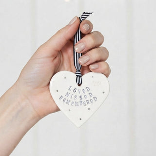 'Loved, Missed, Remembered' Handmade Ceramic Heart Decoration in Gift Box