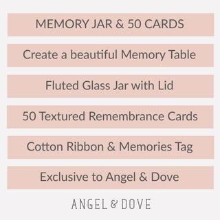 Glass Memory Jar & 50 Textured Remembrance Cards for Funeral Memory Table - Angel & Dove