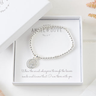 Silver Memory Tree Bracelet Sympathy Gift with Bag & Card - Angel & Dove
