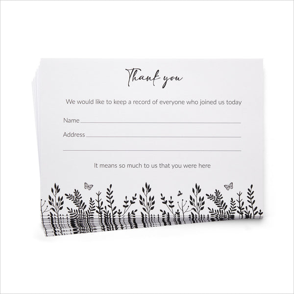 25 Monochrome Leaves Funeral Attendance Cards - Angel & Dove