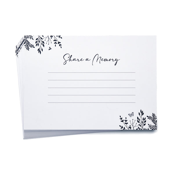 25 Monochrome Leaves 'Share a Memory' Remembrance Cards