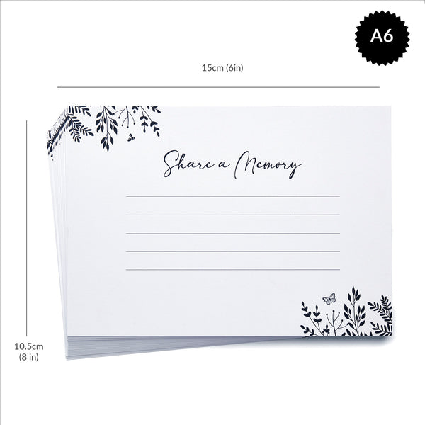 25 Monochrome Leaves 'Share a Memory' Remembrance Cards - Angel & Dove