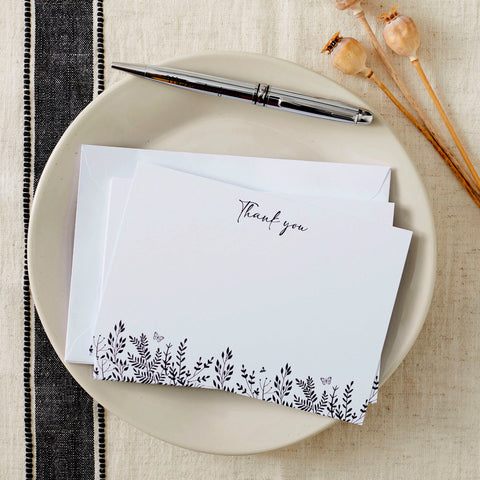 10 Monochrome Leaves Thank You Cards & Envelopes