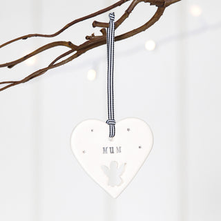 'Mum' Handmade Ceramic Heart Decoration in Luxury Gift Box