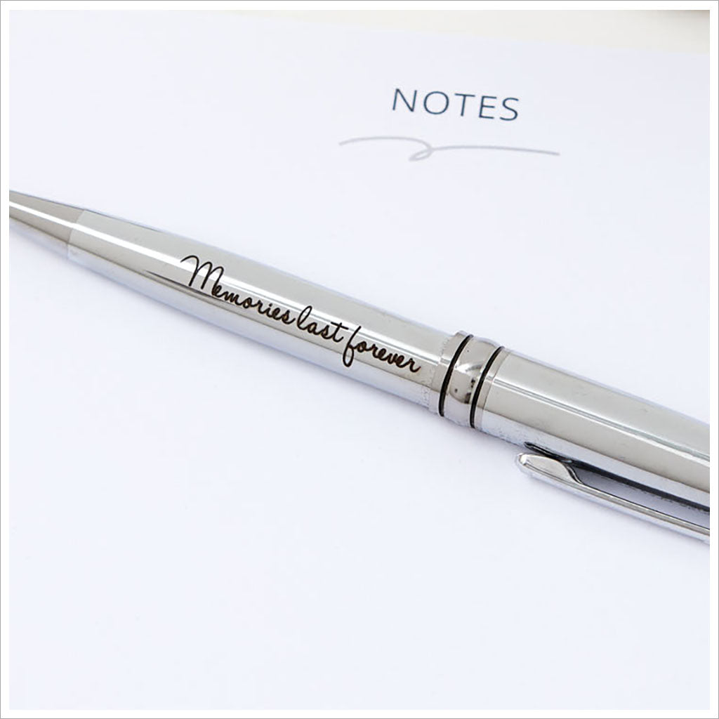Memories Last Forever' Polished Chrome Ballpoint Pen in Velvet Pouch