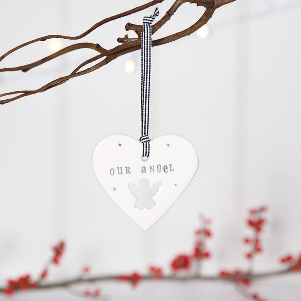'Our Angel' Gift Boxed Handmade Ceramic Heart Decoration - Angel & Dove