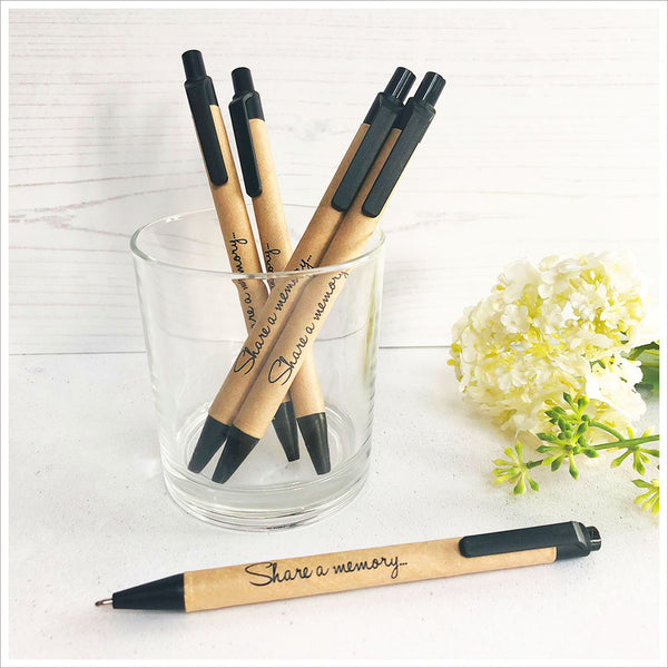 Pack of 3 'Share a Memory' Kraft Pens for Funeral Condolence Book or Favours - Angel & Dove
