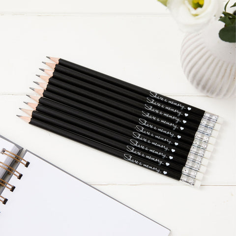 10 'Share a Memory...' Black Pencils - Ideal for Funeral Condolence Book or Favours - Angel & Dove