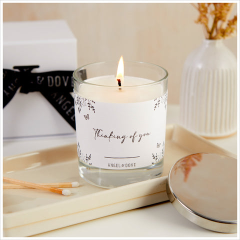 'Thinking of You' Gift Boxed 300ml Remembrance Candle with Silver Lid - Angel & Dove