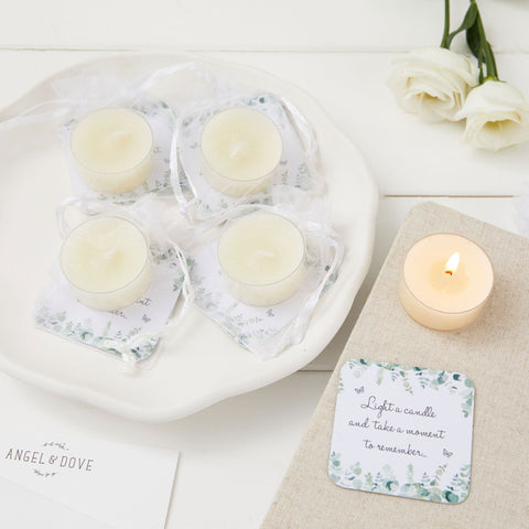 Tealight Funeral Favours - Eucalyptus Design - Angel & Dove