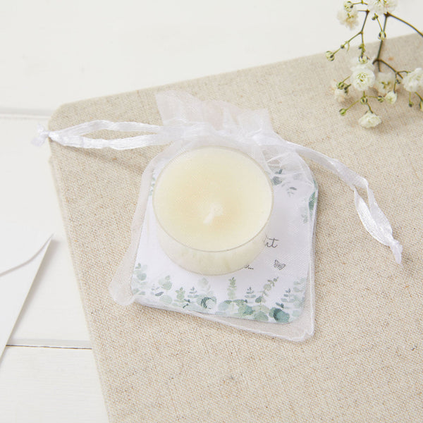 Pack of 5 'Light a Candle...' Tealight Funeral Favours in Organza Bags - Angel & Dove