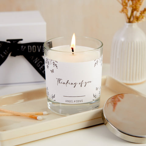 'Thinking of You' Gift Boxed 300ml Remembrance Candle with Silver Lid - Angel & Dove