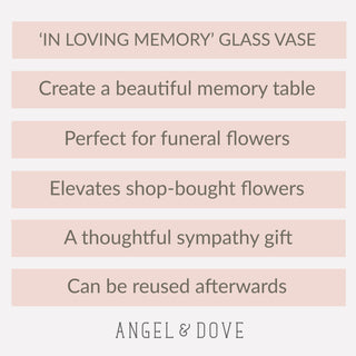 'In Loving Memory' Glass Vase - for Funeral Flowers or Sympathy Gift - Angel & Dove