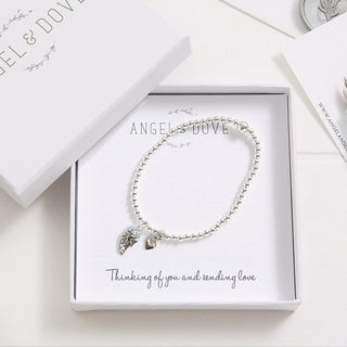Silver Angel Wing 'Thinking of You' Bracelet Sympathy Gift with Bag & Card - Angel & Dove
