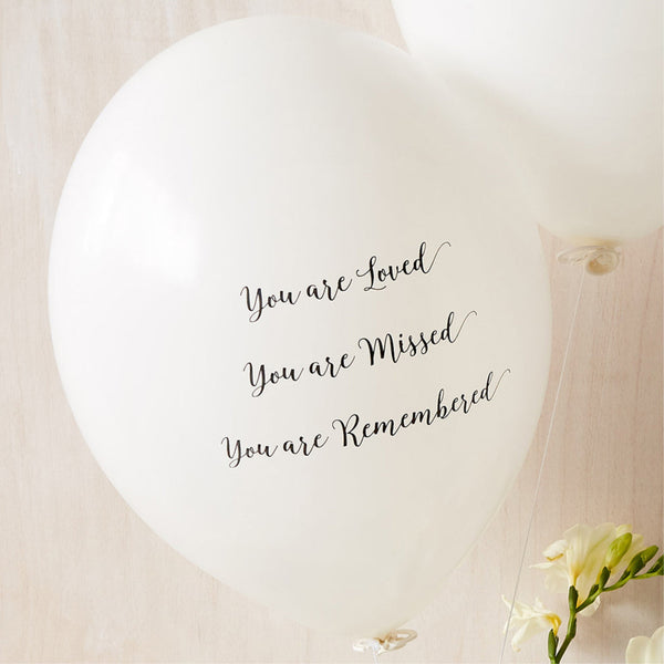 'You are Loved, Missed, Remembered' Funeral Remembrance Balloons - White - Angel & Dove