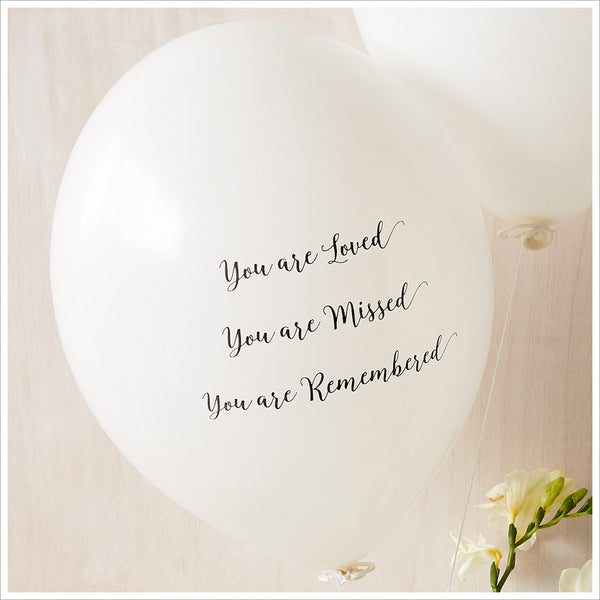 'You are Loved, Missed, Remembered' Funeral Remembrance Balloons - White - Angel & Dove