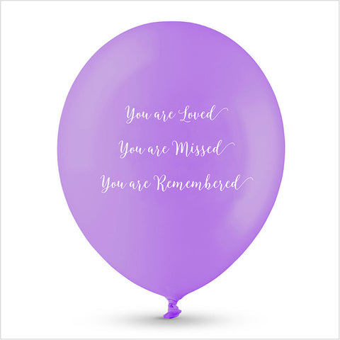 25 Purple 'You are Loved, Missed, Remembered' Biodegradable Funeral Balloons - Angel & Dove