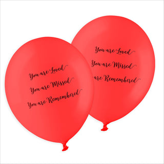 25 Red 'You are Loved, Missed, Remembered' Biodegradable Funeral Balloons - Angel & Dove