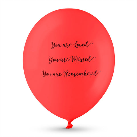 50 White & Red 'You are Loved, Missed, Remembered' Biodegradable Funeral Balloons - Angel & Dove
