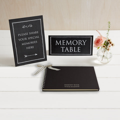 A5 Black Memory Book & 2 Signs Set - For Funeral Memory Table - Angel & Dove